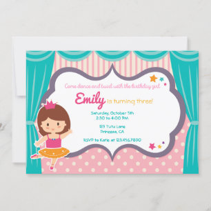Cute Ballerina Girl rose Anniversaire Invitation