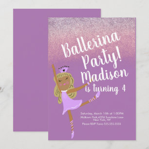 Cute Ballerina Party Doodle Invitation Kaart