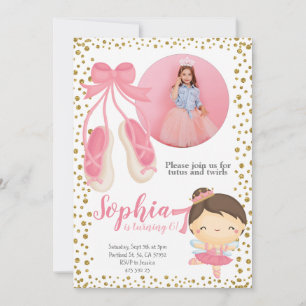 Cute Ballerina Pink Gold Glitter   Foto van Birthd Kaart
