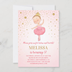 Cute Ballerina Pink Gold Glitter   Girl Birthday Kaart