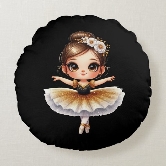 Cute Ballerina Rond Kussen (Voorkant)