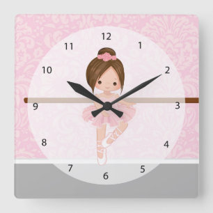 Cute ballerina vierkante klok