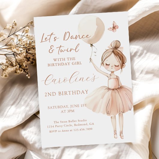 Cute Ballet Ballerina Invitation Anniversaire