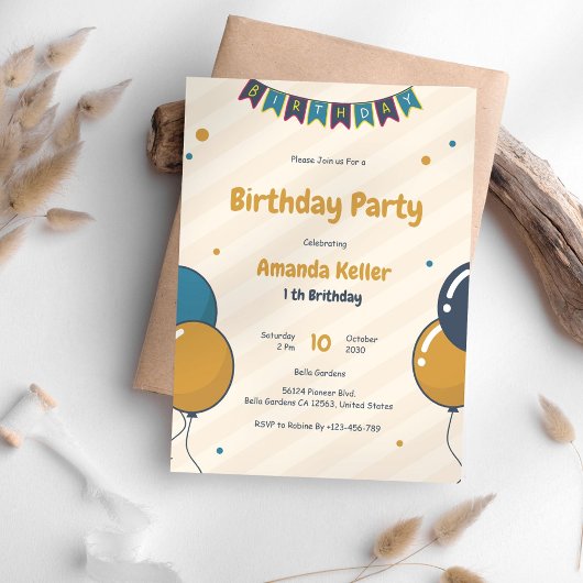 Cute Balloon 1er Invitation anniversaire