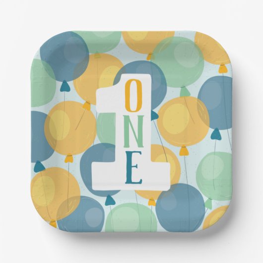 Cute Balloon First Birthday Paper Borden Papieren Bordje (Voorkant)