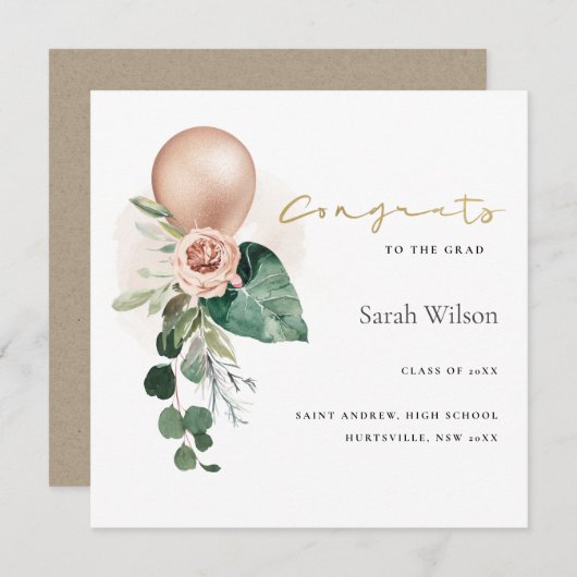 CUTE BALLOON FLORAL GRAD FAIRE-PART (Devant / Derrière)