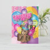 Cute Balloon Monkey Pink Birthday Kaart (Staand voorkant)