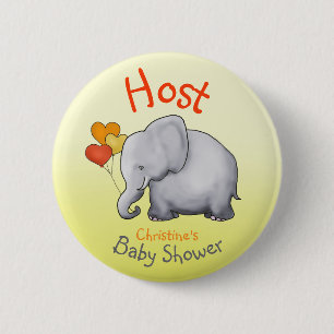 Cute Balloons Elephant Baby shower Host Ronde Button 5,7 Cm