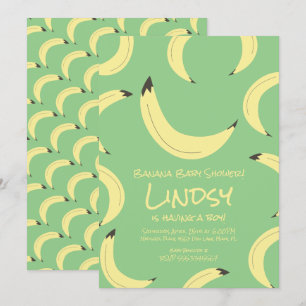 Cute Banana Green Boy Baby shower Invitation Kaart