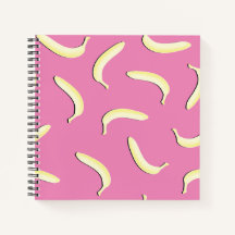 Cute Banana Pattern Spiral Notebook Pink Yellow
