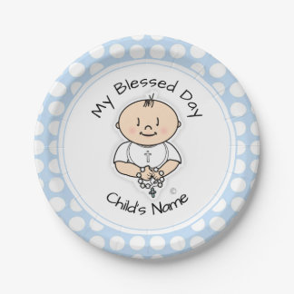 Cute Baptism 7-inch Bord - Baby Boy met Rosary
