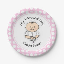 Cute Baptism 7-inch Bord - Baby Girl met Rosary