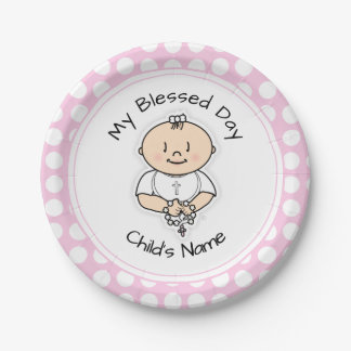 Cute Baptism 7-inch Bord - Baby Girl met Rosary