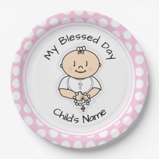 Cute Baptism 9-inch Bord - Baby Girl met Rosary