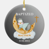 Cute Baptism Baby Penguin and Moon Keramisch Ornament (Achterkant)
