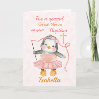 Cute Baptism Penguin Ballerina Roze Kaart