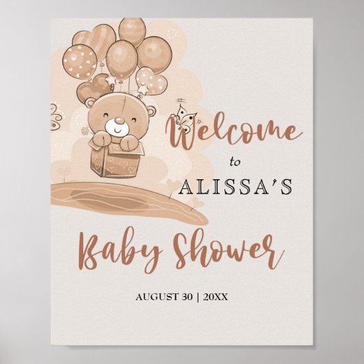 Cute Barly Wait Balloons Baby shower Welcome Poster (Voorkant)