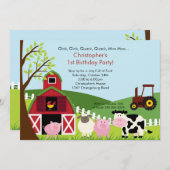 Cute Barnyard Animal Fun Birthday Party Kaart (Voorkant / Achterkant)