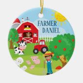 Cute Barnyard Animals, Farmer Fotokerstmis Keramisch Ornament (Voorkant)