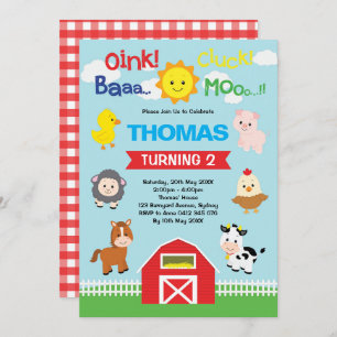 Cute Barnyard Birthday Petting Farm Animals Party Kaart
