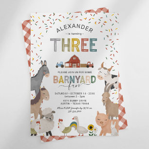 Cute Barnyard Boerderij 3rd Birthday Invitation Kaart