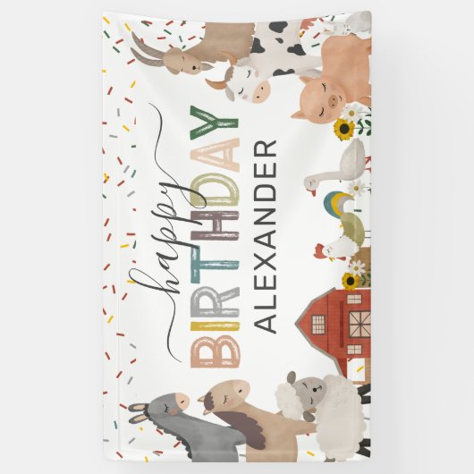 Cute Barnyard Boerderij Birthday Spandoek (Verticaal)