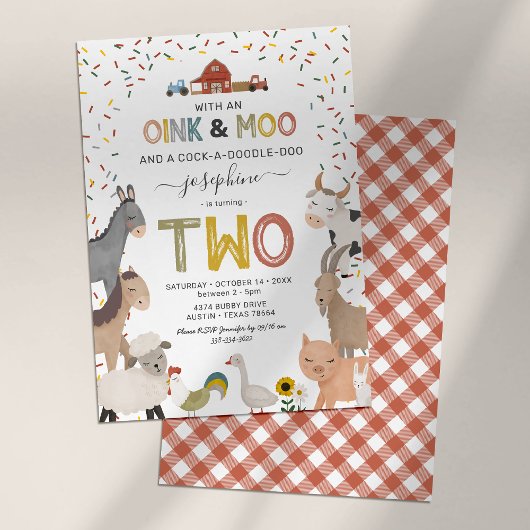 Cute Barnyard Farm 2e verjaardagsuitnodiging Kaart