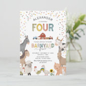 Cute Barnyard Farm 4ème anniversaire Invitation (Debout devant)