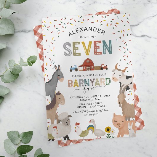 Cute Barnyard Farm 7ème anniversaire Invitation