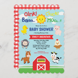 Cute Barnyard Farm Animals Baby shower Kaart