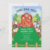 Cute Barnyard Farm Animaux 2e Invitation anniversa (Devant)