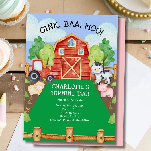 Cute Barnyard Farm Animaux 2e Invitation anniversa