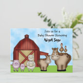 Cute Barnyard ferme animal bébé douche Invitations (Debout devant)