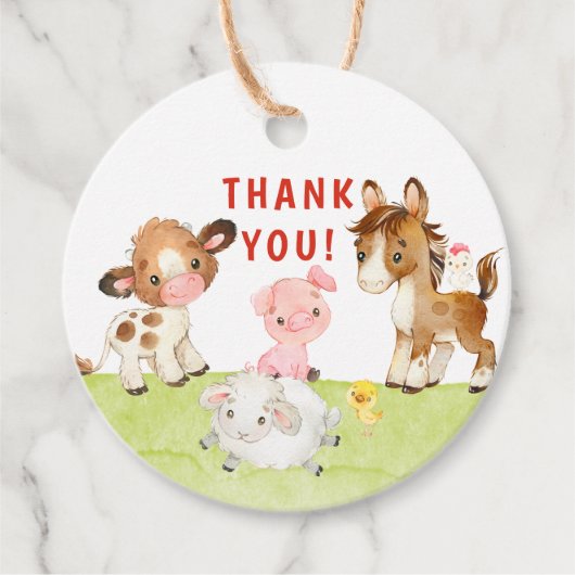 Cute Barnyard Friends Baby shower Bedankjes Labels (Voorkant)