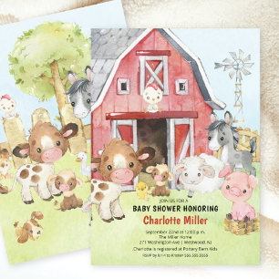 Cute Barnyard Friends Baby shower Invitation Kaart