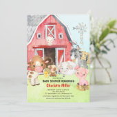 Cute Barnyard Friends Baby shower Kaart (Staand voorkant)