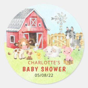 Cute Barnyard Friends Baby shower Ronde Sticker