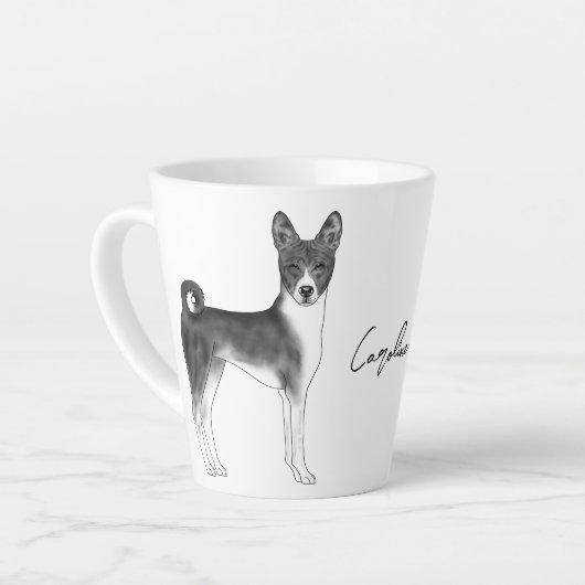 Cute Basenji Dog in zwart-wit en op maat Latte Mok (Linkerhoek)