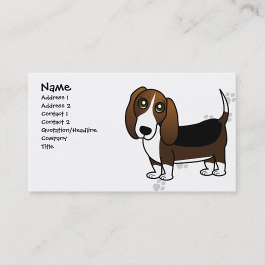 Cute Basset Hound Cartoon - Bruin wit en zwart Visitekaartje (Voorkant)