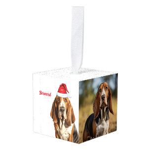 Cute Basset Hound Dog 2-kerstfoto Kubus Ornament