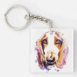 Cute Basset Hound Dog Face Pet Sketting Sleutelhanger