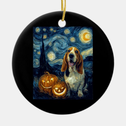Cute Basset Hound Dog Halloween Jack O Lantern Pum Keramisch Ornament (Voorkant)