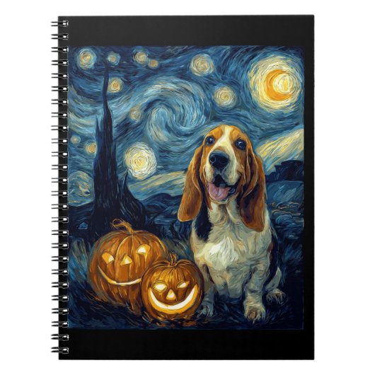Cute Basset Hound Dog Halloween Jack O Lantern Pum Notitieboek (Voorkant)