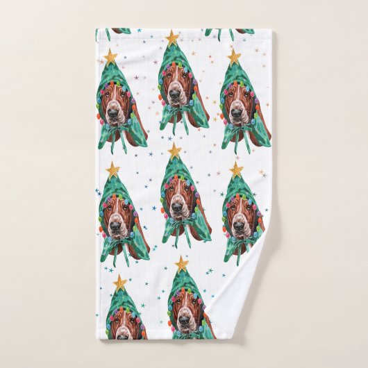 Cute Basset Hound Dog Pattern Christmas (Serviette à main)