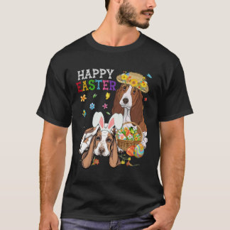 Cute Basset Hound Dogs Easter Egg Basket Happy Eas T-shirt