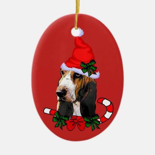 Cute Basset Hound Kerstmis Keramisch Ornament (Voorkant)