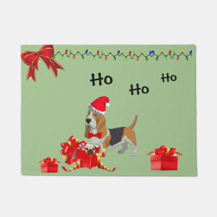 Cute Basset Hound Kerstmis Welkom Mat