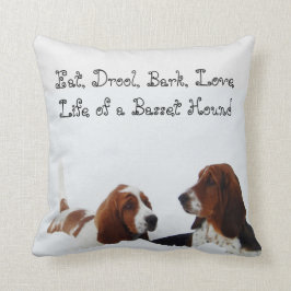 Cute Basset Hound Pillow "Eat, Drool, Bark, Love" Kussen