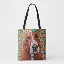 Cute Basset Hound Red Poppy Flower Pattern Draagtas