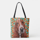 Cute Basset Hound Red Poppy Flower Pattern Draagtas (Achterkant)